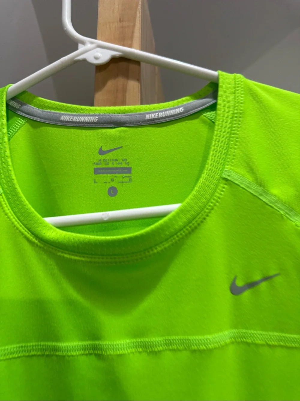 Nike Neon Yellow-Green Long Sleeve Performance Top with Blue Side Panel